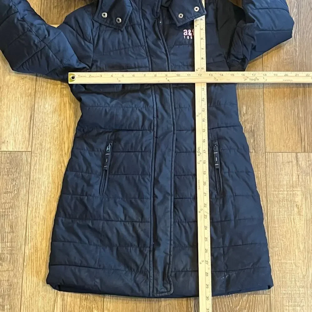 VTG Y2K Abercrombie Kids Puffer Jacket 11/12 Collar Faux Fur Hood Lined Blue EUC